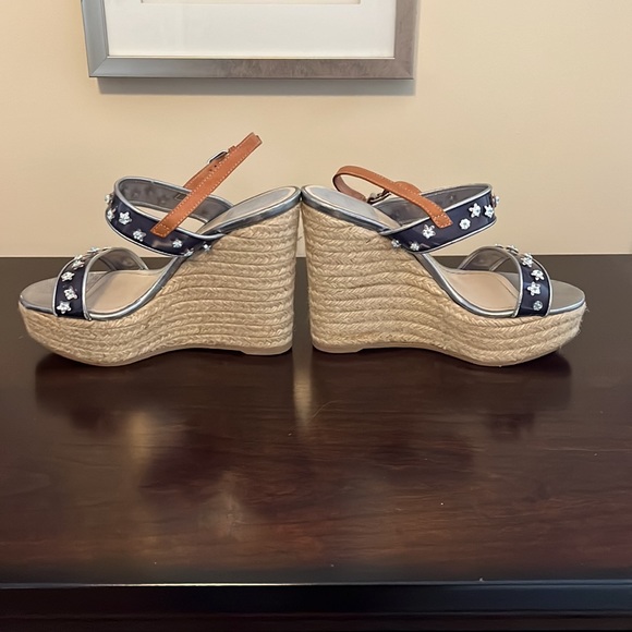 Christian Dior Floral Embellished Blue Wedges - Picture 2 of 6